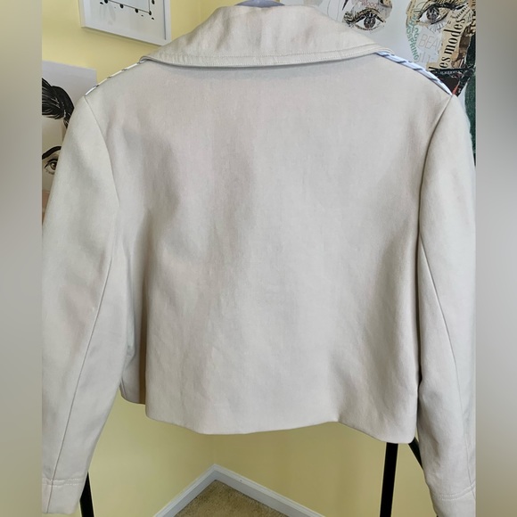 NICOLE MILLER Caprivi Striped Jacket in Khaki with Contrast Panel, Size Large - Picture 7 of 13